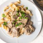 While it still calls for regular sour cream, the ratio of beef to mushrooms in this stroganoff is flipped. (Photo by Goran Kosanovic for The Washington Post)