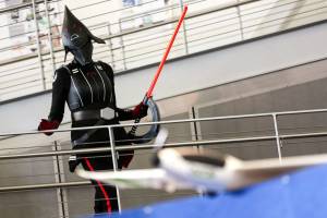 Lisa Karumba, 9 (right), works at the structural engineering booth Wednesday afternoon during the 2018 Family STEAM Night at The Future of Flight Aviation Center in Mukilteo. (Kevin Clark / The Herald)