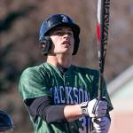 Jackson senior Carter Booth gathers himself during an at-bat against Marysville Getchell on March 15, 2018, in Mill Creek. (Kevin Clark / The Herald)