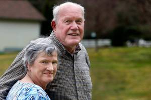 Bill Short, 74, and his sister Pat Veale, 73, attended the old Emander School, which was near whats now I-5 and 128th Street in south Everett. (Dan Bates / The Herald)