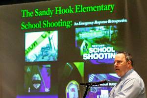 Capt. Christopher Vanghele, of the Newtown Police Department in Connecticut, spoke Wednesday at a fundraiser for Victim Support Services. He led the initial entry team at Sandy Hook Elementary School after a mass shooters attack in 2012. (Dan Bates / The Herald)