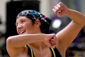 Nancy Isely leads her Spanish Zumba class Monday night at the YMCA in Mukilteo. (Kevin Clark / The Herald)