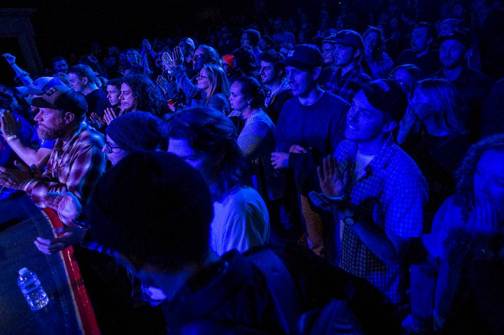 Crowds fill up the floor at the Historic Everett Theatre for a Kevin Morby show during the Fishermans Village Music Festival in downtown Everett on Saturday, March 31. (Ian Terry / The Herald)