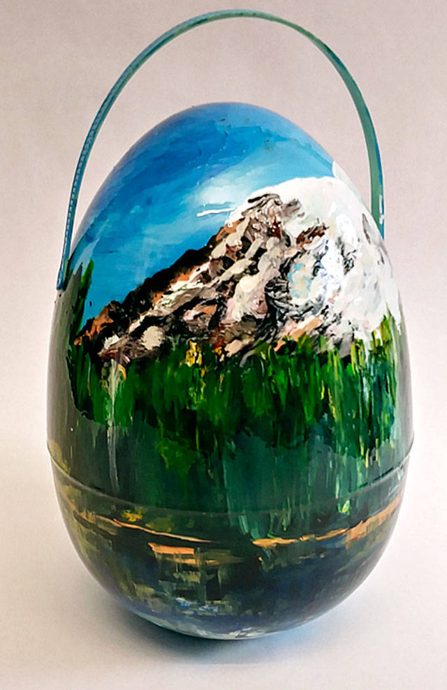 One of the plastic, 10-inch eggs on display during EGGS-plore Lynnwood.