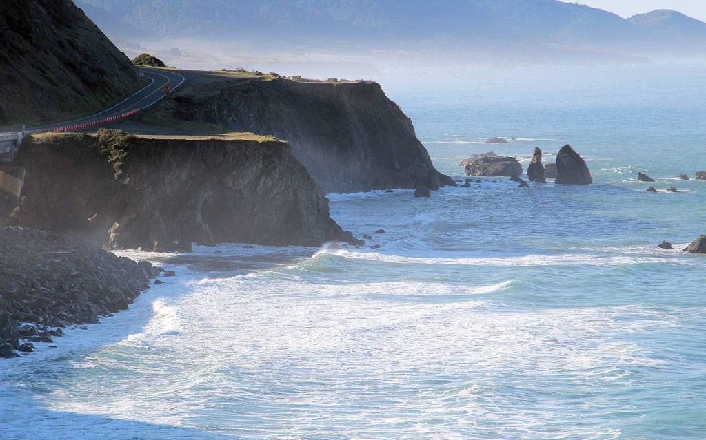 The scene of last weeks fatal crash on the Mendocino coast north of Fort Bragg near Mendocino, California. (Kale Williams/The Oregonian via AP)