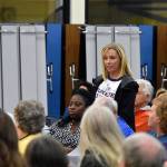 Kerrin Donnelson said her son survived a shooting that left three dead in Mukilteo in 2016. She spoke against military-style rifles at a public forum Saturday south Everett. (Caleb Hutton / The Herald)