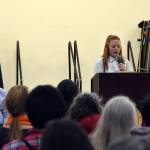 Jessie Shull, 15, a Mariner High School sophomore, spoke in favor of stricter gun laws at a public forum Saturday south of Everett. (Caleb Hutton / The Herald)