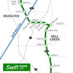 Community Transit is starting work on its Swift Green Line to connect the aerospace center at Paine Field and Boeings Everett plant with the Canyon Park technology hub in Bothell. (Community Transit map)