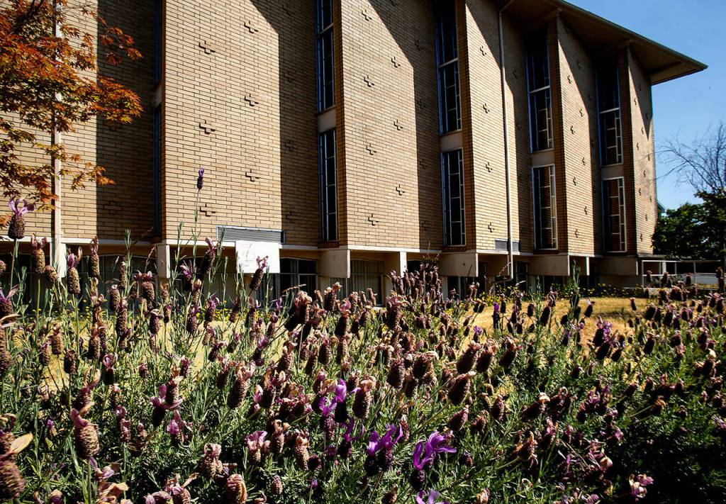Spirit of Grace United Methodist Church, at 3530 Colby Ave. in Everett stood ready for demolition July 7. It is being removed to make room for a new home for Cocoon House. (Dan Bates / The Herald)
