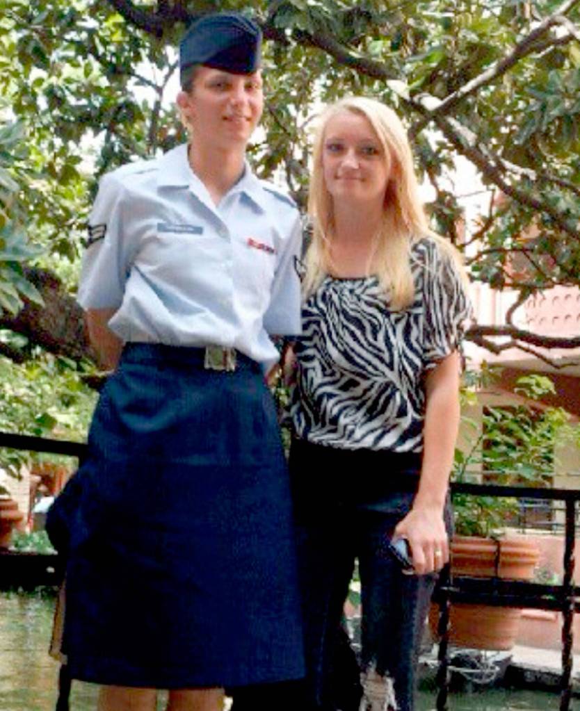 Katherine Cunningham (left, in uniform) with her sister, Emma. They grew up together in Merced County, California. (Cunningham family)