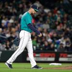 Seattles Mike Leake walks back to the mound after giving up a home run to Oaklands Matt Chapman during the sixth inning of an April 13 game at Safeco Field. (AP Photo/Ted S. Warren)