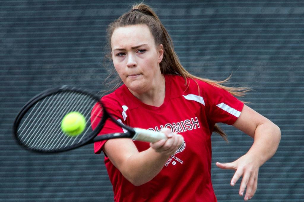 Tess Rugg makes a return against Stanwood at Snohomish High School on April 27. (Kevin Clark / The Daily Herald)