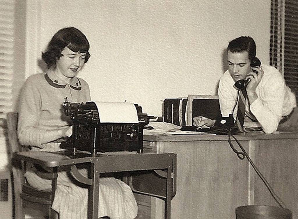 Bill Bates and his future wife, Barbara Smith, shared a desk at the Tri-City Herald newspaper, where they met in 1947. He was a sportswriter and she wrote society news. They were married for 69 years. (Bates family photo)