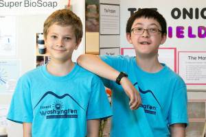 Forest View Elementary fifth-graders Richard Morgan (left) and Rowan Evans, both 11, recently won prizes for their inventions. (Kevin Clark / The Herald)