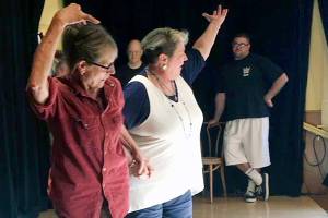 Barbara Berg (left) and Barbara Blue DeMaesschalck perform with the Crackpot Comedy Cavalcade.