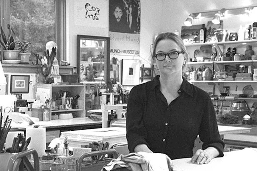 Kris Ekstrand works in her studio. (Photo by Cathy Stevens)