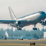 A Boeing KC-46 tanker takes off from Paine Field in Everett on a test flight. (Marian Lockhart/Boeing)