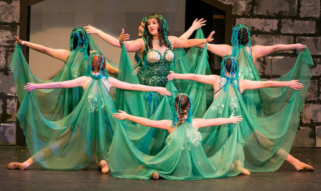 Kennedy Miller performs as The Lady Lady of the Lake in Kamiak High Schools production of Spamalot in Mukilteo. (Kevin Clark / The Herald)