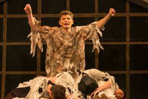 Tyler Vold performs as Not Dead Fred in Kamiak High Schools production of Spamalot. (Kevin Clark / The Herald)