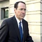 Randall Stephenson, chairman and chief executive officer of AT&T Inc., exits federal court in Washington on April 19. (Andrew Harrer/Bloomberg)