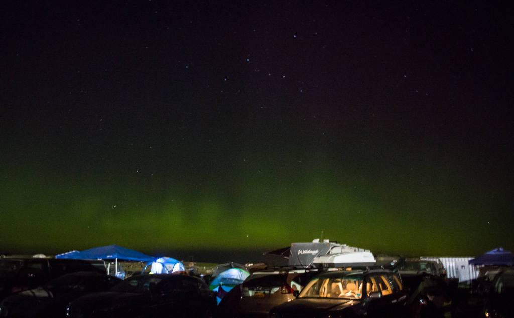 The Northern Lights make an appearance at the campgrounds during day two of the annual Sasquatch! Music Festival on May 27, 2017 in George. (Daniella Beccaria / For the Herald)