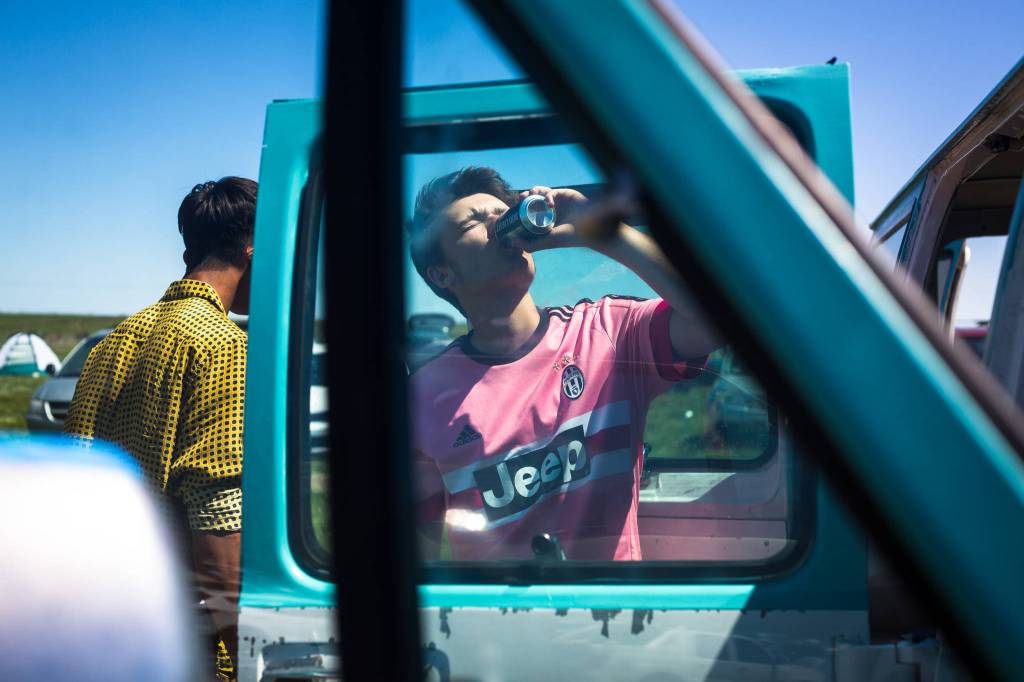 Bruno Wolf drinks beer at his campsite before heading into the festival grounds during day three of the annual Sasquatch! music festival on May 28, 2017 in George. (Daniella Beccaria / For the Herald)