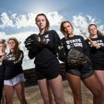 Members of the Lakewood High School softball team pose for a photo at the school on Wednesday. Lakewood opens state play on Friday in Selah. (Andy Bronson / The Herald)