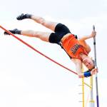 Kelsey Bassett of Granite Falls clears the bar at 11 feet, 6 inches Saturday en route to winning the Class 2A girls pole vault at the Washington State Track and Field Championships in Tacoma. Bassett won the event with a vault of 12-6. (Photo by Patrick Hagerty)