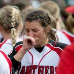 Snohomishs Bailey Greenlee reacts Saturday after the Panthers lost to Bonney Lake in the 3A softball championship game at the Regional Athletic Complex in Lacey. (Kevin Clark / The Herald)