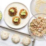 Mini crab cakes topped with avocado wasabi sauce. (Photo by Deb Lindsey for The Washington Post)