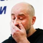 Russian journalist Arkady Babchenko reacts during a news conference at the Ukrainian Security Service on Wednesday. (AP Photo/Efrem Lukatsky)