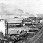 A bayfront scene appears to be a view looking north, near the mouth of the Snohomish River and what is now Legion Park.