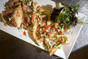 Festive flatbread made with smoked salmon and asparagus