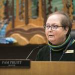 Mill Creek Mayor Pam Pruitt calls the unusual Friday night meeting to order. (Lizz Giordano / The Herald)                                Mill Creek Mayor Pam Pruitt calls the unusual Friday night meeting to order. (Lizz Giordano / The Herald)