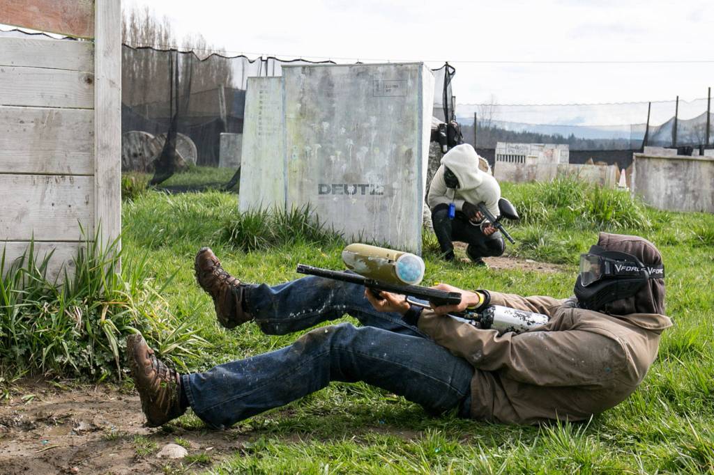 Participants compete around and through one on the many obstacle courses at Doodlebug Sportz in Snohomish on March 31, 2018. (Kevin Clark / The Daily Herald)