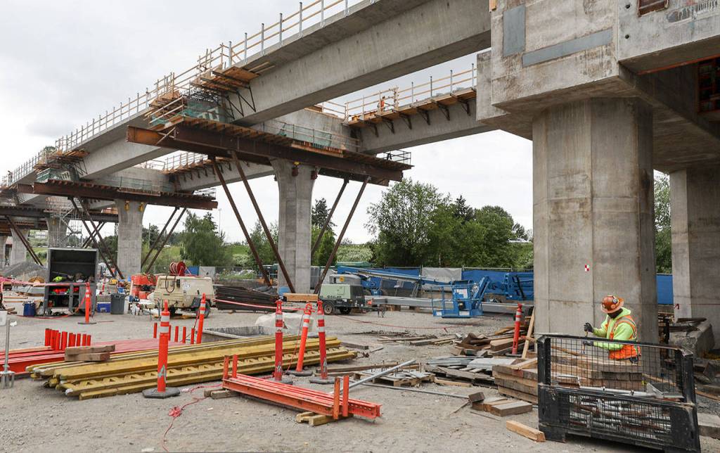 The Northgate Station is a teeming construction site, about two-thirds complete. (Lizz Giordano / The Herald)