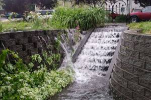 Rain water and sewage cascade down the steps at the home on Tia Scott and Tyler Denton in Everett destroying a newly renovated basement apartment. (Courtesy photo)