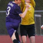 Kamiaks Cade Cooke runs into Lake Stevens goalie JJ Smith as Kamiak beat Lake Stevens 2-1 in a soccer match Tuesday, April 24, 2018 in Lake Stevens. (Andy Bronson / The Herald)