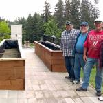 Lynnwood Elk members (from left) Mike Hartlove, Gary Miller, Mike Ernst and Curly Tollefson were among a volunteer crew that helped create a garden at Sebastian Place. (Contributed photo)