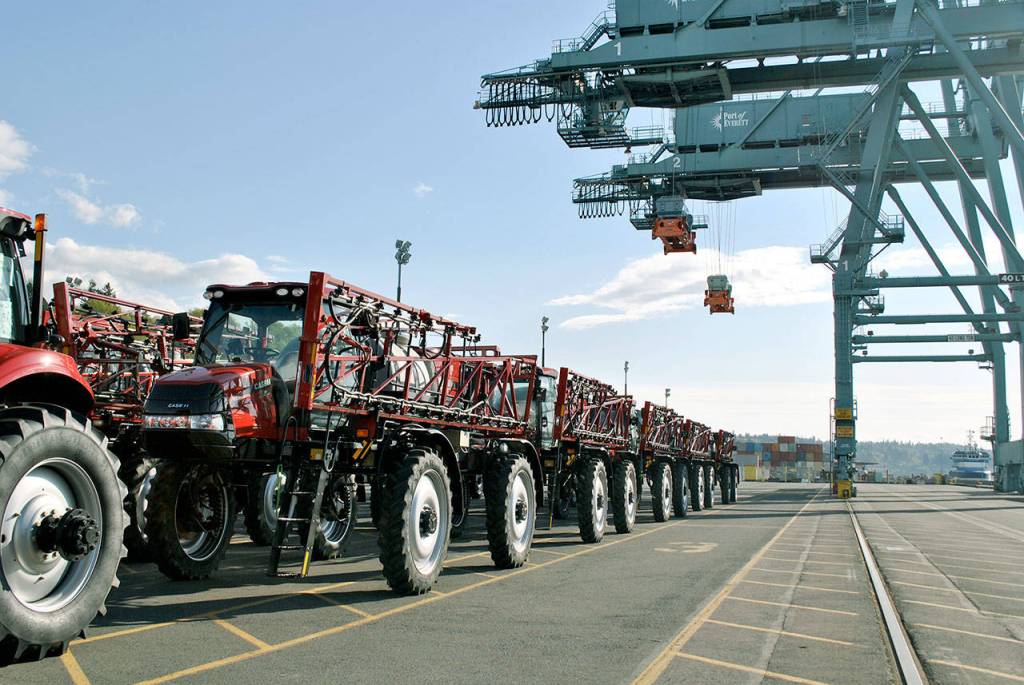 The Port of Everett seaport specializes in heavy equipment, like these tractors. (Port of Everett)