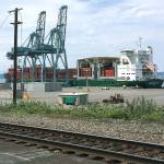 The container ship Westwood Victoria at the Port of Everett in June. (Janice Podsada / The Herald)