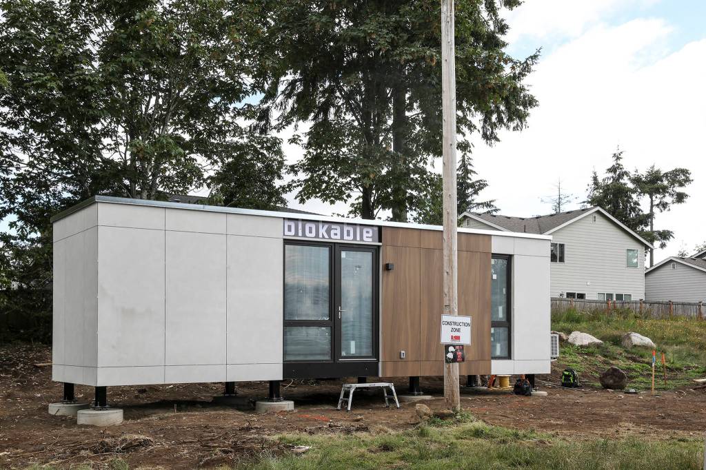 Compass Housing Alliance called the Blok units a life-changing approach to affordable housing. Once utilities are connected the home will be ready for its first tenant. (Lizz Giordano / The Herald)