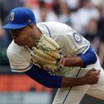 Seattle Mariners closer Edwin Diaz has been named the American League Reliever of the Month for the second time this season. Diaz leads the majors with 32 saves. (AP Photo/Ted S. Warren)