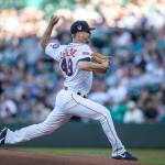 Seattles Wade LeBlanc delivers a pitch during the first inning of the Mariners 4-1 win over the Los Angeles Angels on Tuesday in Seattle. (AP Photo/Stephen Brashear)