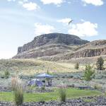 The 800-foot tall Steamboat Rock is a columnar basalt butte and the namesake of Steamboat Rock State Park. (Washington State Park)