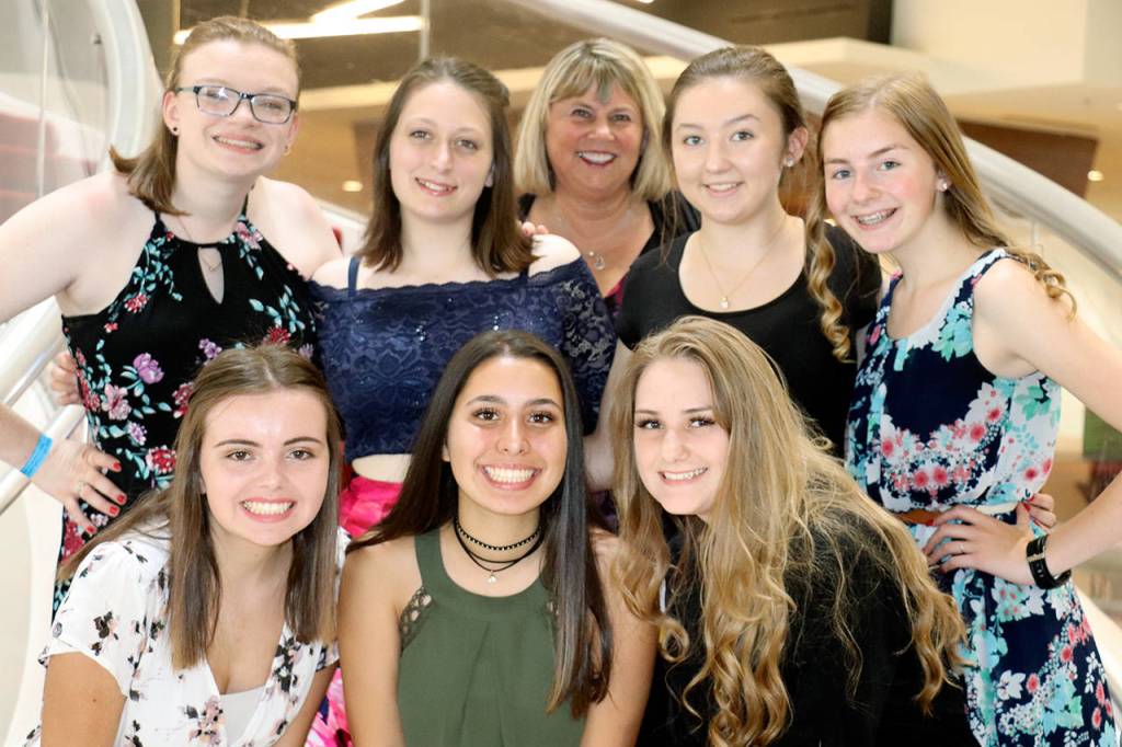 Kathy Hahn poses with students at a recent FCCLA conference. Maleah Plank, Taylor Garcia, and Kylea Shepard (row 1), Emma Hoggatt, Grace Fortney, Harley Kayser, and Courtnay Yelm (row 2), and Kathy Hahn (back row). (Courtesy of Kathy Hahn)