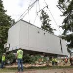 The first Blok by the start-up Blokable is placed on the grounds of the Edmonds Lutheran Church. The church is partnering with Compass Housing Alliance to build low-income housing on its property. Read it <a href="https://www.heraldnet.com/news/theres-a-new-kind-of-home-on-the-block-in-edmonds/" target="_blank">here</a>. (Lizz Giordano / The Herald) Photo taken June 29th.