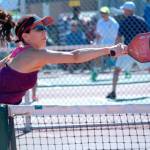 Tonja Major hits a back-handed shot during a pickleball match. (Selkirk Sport)
