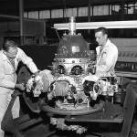Alaska Airlines workers in 1957 at Paine Field, where the airlines repair and maintenance facility was built in 1948. (Jim Leo / Everett Herald)