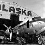 A DC-4 dubbed the Starliner Seattle in the Alaska Airlines repair and maintenance hangar at Paine Field in 1951. Alaska will soon offer commercial flights from the Everett airport. (Ken Knudson / Everett Herald)